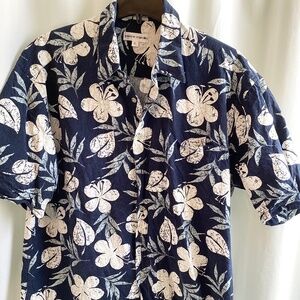 Vtg. PIERRE CARDIN Ocean Blue Batik Floral  Print HAWAIIAN SHIRT, size Lg.